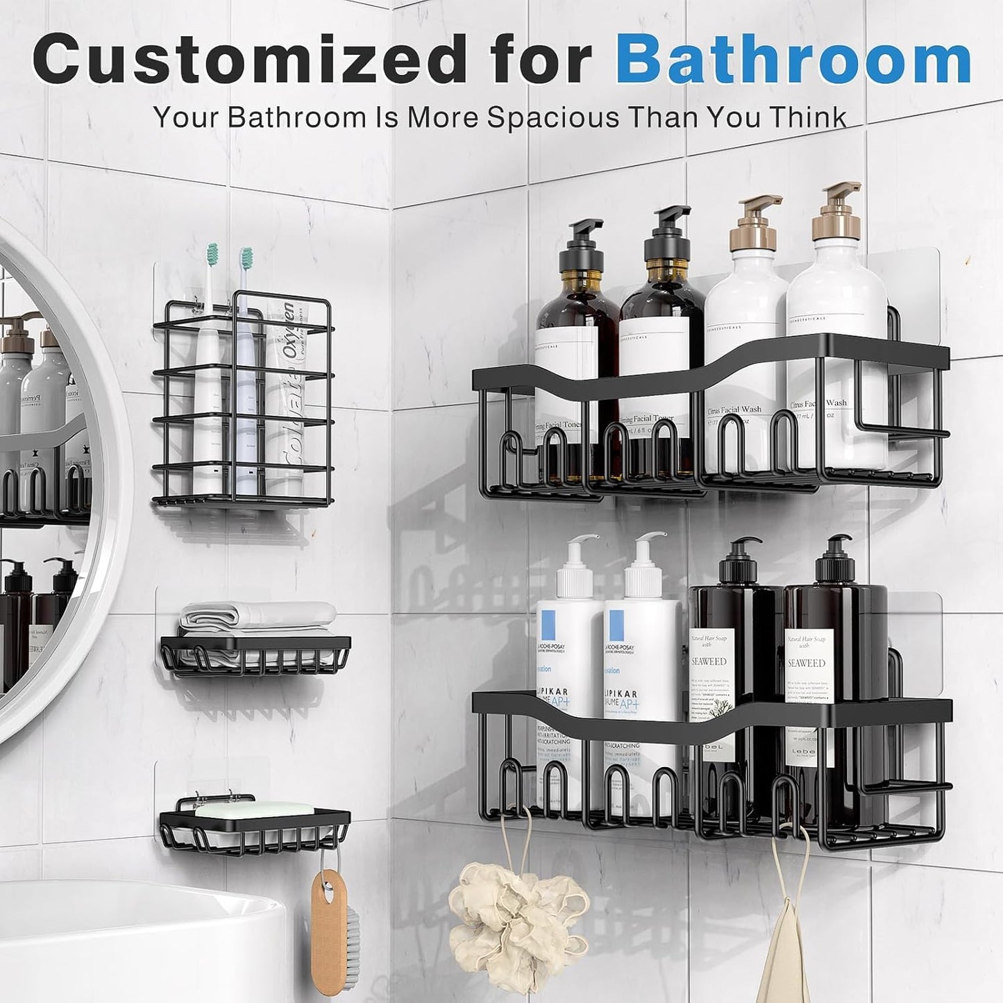 5-Pack Adhesive Shower Caddy – Strong, Stylish & Space-Saving